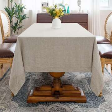 L Linen World Linen Tablecloth, 100% French Linen Natural Tablecloth 90" x 60" Inch, Washable Rectan...