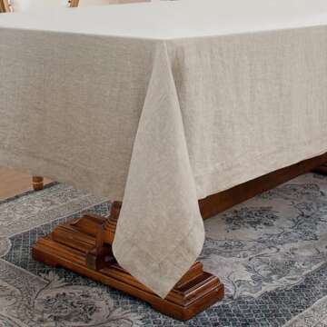 L Linen World Linen Tablecloth, 100% French Linen Natural Tablecloth 90" x 60" Inch, Washable Rectangular Tablecloth for Dining, Outdoor, Weddings and Restaurants, Decorative Valentine Easter