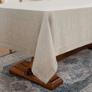 L Linen World Linen Tablecloth, 100% French Linen Natural Tablecloth 90" x 60" Inch, Washable Rectangular Tablecloth for Dining, Outdoor, Weddings and Restaurants, Decorative Valentine Easter