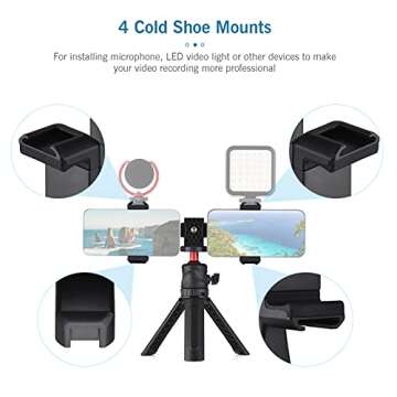 Andoer Multifunctional Smartphone Video Kit Including Universal Phone Tripod Mount with Dual Phone Holders 4 Cold Shoe Mounts + Desktop Tripod for Vlog Live Streaming Oline Video Teaching Meeting