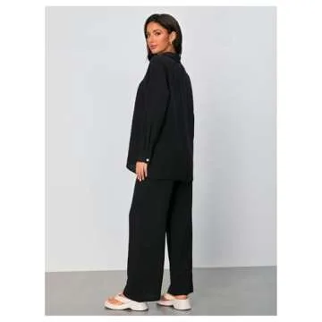 Floerns Women's Trendy 2 Piece Slit Hem Midi Blouse and Wide Leg Pants Set