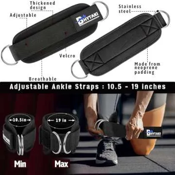 Ankle Strap for Cable Machines, Ankle Cuffs for Cable Machine-Kickbacks, Leg Extensions, Hip Abductors, Glute Workouts, Lower Body Exercises, Adjustable Leg Cable Attachments for Home & Gym