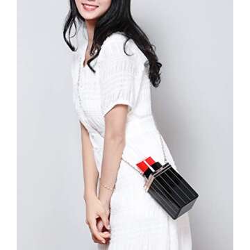 Shiratori Women Acrylic Black Lipstick Shape Evening Bags Purses Clutch Vintage Banquet Shoulder Bag Classic Crossbody Bags for GIRLS Black