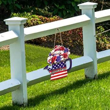 Lallisa 4th of July Door Sign Independence Day Welcome Sign American Wreath Door Decor Patriotic Door Hanger Memorial Day Decorations for Office Home Farmhouse Party Supplies