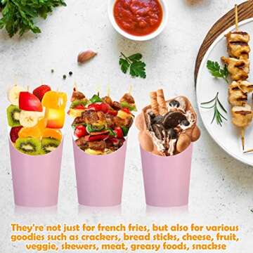 Sabary 50 Pcs French Fries Holder, 12oz Disposable Paper French Fry Cups Charcuterie Cups for Baby Shower Birthday Party Waffle Popcorn Food Takeout(Pink)