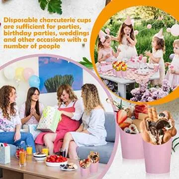 Sabary 50 Pcs French Fries Holder, 12oz Disposable Paper French Fry Cups Charcuterie Cups for Baby Shower Birthday Party Waffle Popcorn Food Takeout(Pink)