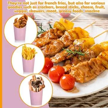 Sabary 50 Pcs French Fries Holder, 12oz Disposable Paper French Fry Cups Charcuterie Cups for Baby Shower Birthday Party Waffle Popcorn Food Takeout(Pink)