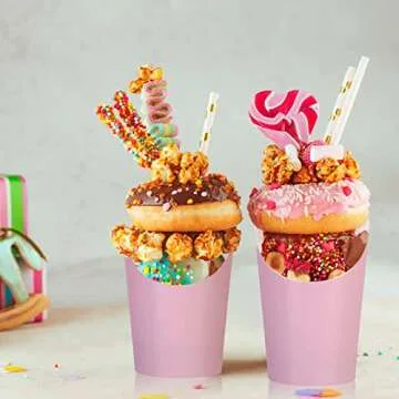 Sabary 50 Pcs French Fries Holder, 12oz Disposable Paper French Fry Cups Charcuterie Cups for Baby Shower Birthday Party Waffle Popcorn Food Takeout(Pink)