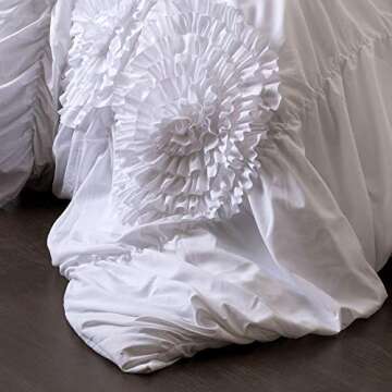 Lush Decor Serena Comforter Set, 3 Piece Set, Full/ Queen, White - Ruched Ruffled Flower Design - Ro...
