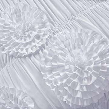 Lush Decor Serena Comforter Set, 3 Piece Set, Full/ Queen, White - Ruched Ruffled Flower Design - Romantic Ruffle Bedding Set - Vintage Glam & Farmhouse Bedroom Decor