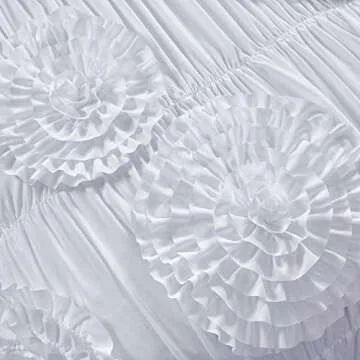 Lush Decor Serena Comforter Set, 3 Piece Set, Full/ Queen, White - Ruched Ruffled Flower Design - Romantic Ruffle Bedding Set - Vintage Glam & Farmhouse Bedroom Decor