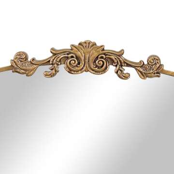 GA Home Gold Arched Mirror, 36"x29" Antique Bathroom Mirror with Wooden Frame, Vintage Ornate Baroqu...