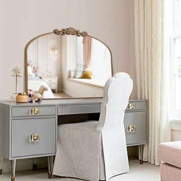 GA Home Gold Arched Mirror, 36"x29" Antique Bathroom Mirror with Wooden Frame, Vintage Ornate Baroque Decorative Mirror for Entryway, Fireplace, Living Room