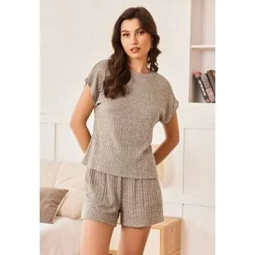 Ekouaer Pajamas for Women Ribbed Knit Lounge Set Cap Sleeve Top and Shorts Loungewear Sleepwear with...