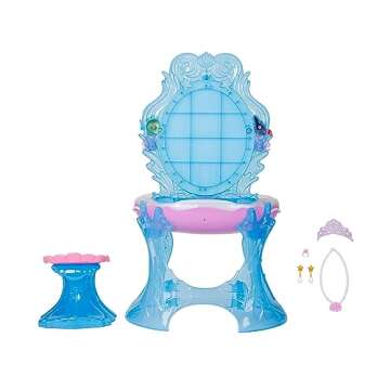 Disney Princess Ariel Vanity for Girls with Lights & Sounds, Plays "Under The Sea" - Magical Light Up Effect Looks Just Like Water! Pretend Play Girls Vanity Set with Mirror and Stool