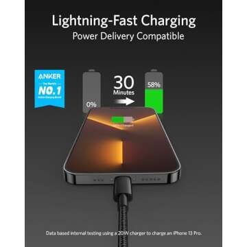 Anker New Nylon USB C to Lightning Cable, Apple MFi Certified for iPhone 14 Series, and More (1FT, B...