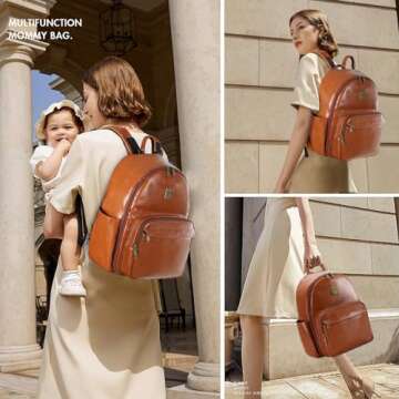 Tonyeee Vegan Leather Diaper Bag Backpack with Changing Pad,Small Baby Diaper Bag,Waterproof for Tra...