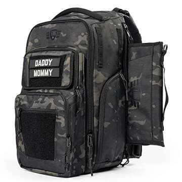 Tactical Baby Gear TBG - MOD Diaper Bag Backpack for Men w/Changing Mat - Modular Panel System (Black Camo)