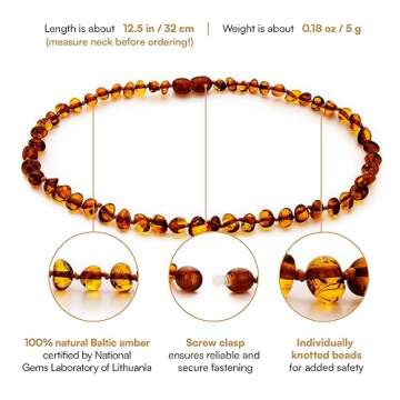 Genuine Baltic Amber Necklace - 12.5 inch Unisex Teething Jewelry
