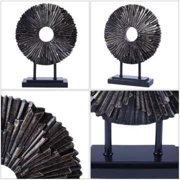 CECKQUE Minimalist Round Statue Above Cabinet Decor Kitchen, Modern Decorative Sculpture Home Decorations for Living Room Coffee Table, Office Decor Items, Center Pieces Decoration (Black)