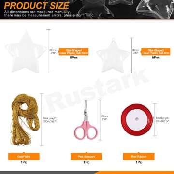 Rustark 16Pcs Clear Plastic Star Fillable Balls Christmas Ornaments DIY Craft Balls Assortment Kit F...