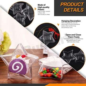 Rustark 16Pcs Clear Plastic Star Fillable Balls Christmas Ornaments DIY Craft Balls Assortment Kit Fillable Decor for Wedding Christmas Crafts Decoration (Star-8,10cm Dia.)