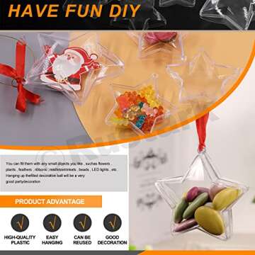 Rustark 16Pcs Clear Plastic Star Fillable Balls Christmas Ornaments DIY Craft Balls Assortment Kit Fillable Decor for Wedding Christmas Crafts Decoration (Star-8,10cm Dia.)