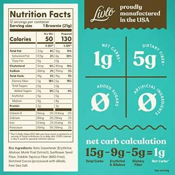 Livlo Keto Brownie Baking Mix - Just 1g Net Carb - Sugar & Gluten Free Keto Desserts, Sweets & Treats - Low Carb, Nut Free, Diabetic Friendly Snack - Fast, Delicious and Easy to Make - 12 servings