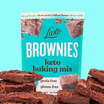 Livlo Keto Brownie Baking Mix - Just 1g Net Carb - Sugar & Gluten Free Keto Desserts, Sweets & Treats - Low Carb, Nut Free, Diabetic Friendly Snack - Fast, Delicious and Easy to Make - 12 servings