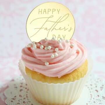 URROMA Father's Day Cupcake Toppers Mixed Set, 30pcs Gold Happy Father's Day Cake Topper Cake Party Art Fonts Decorations for Father's Day