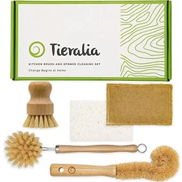 Tieralia 5-Piece Eco-Friendly Bamboo Dish Brush Set with Compostable Wood Pulp Sponges | Bamboo Dish...