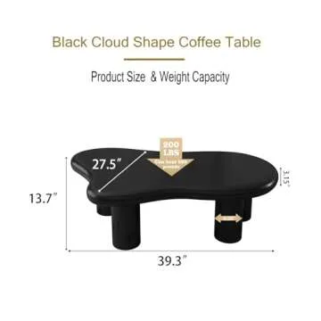 LKTART 39.37" Cloud Coffee Table for Living Room, Modern Cute Irregular Coffee Table, 4 Cylindrical Legs Black Coffee Table, Thickened Tabletop Round Corners Tea Table Office Lounge Apartment