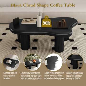 LKTART 39.37" Cloud Coffee Table for Living Room, Modern Cute Irregular Coffee Table, 4 Cylindrical Legs Black Coffee Table, Thickened Tabletop Round Corners Tea Table Office Lounge Apartment
