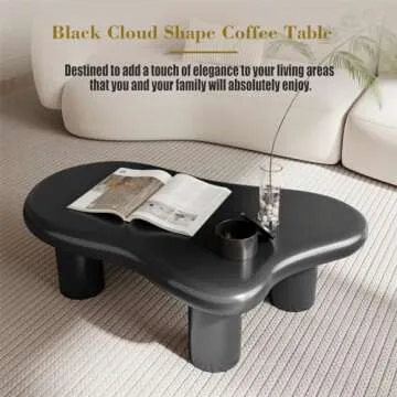 LKTART 39.37" Cloud Coffee Table for Living Room, Modern Cute Irregular Coffee Table, 4 Cylindrical Legs Black Coffee Table, Thickened Tabletop Round Corners Tea Table Office Lounge Apartment
