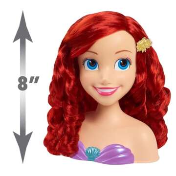 Disney Princess Ariel Styling Head, 18-pieces, Pretend Play, Kids Toys for Ages 3 Up by Just Play
