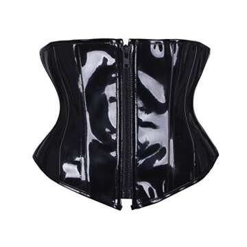SAYFUT PVC Leather Steampunk Gothic Waist Trainer Underbust Corset Bustier - Medium