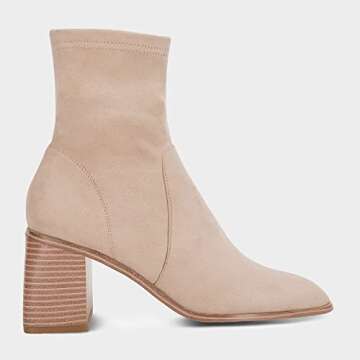 Minshluu Womens Chunky Heel Ankle Booties Side Zipper Suede Leather Stretch Stacked Block Heeled Fashion Boots