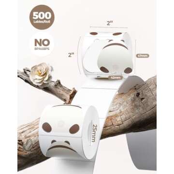 MUNBYN Panda Cartoon Thermal Labels - Cute Animal Stickers for Kids