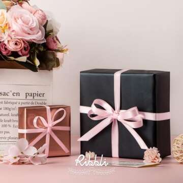 Ribbli Light Pink Satin Ribbon,Double Faced Satin 1/4 inch x Continuous 50 Yards,Silver Ribbon Use for Bows Bouquet,Gift Wrapping,Wedding Decoration,Floral Arrangement