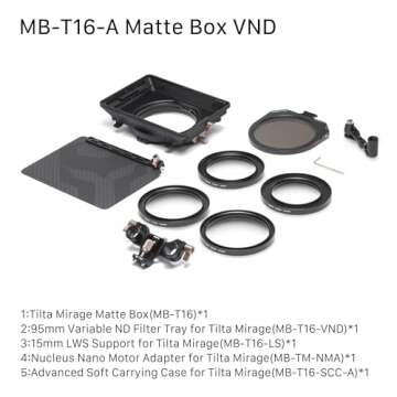 Tilta Mirage Matte Box VND Kit | Includes 95mm Variable ND Filter | 4" x 5.6" and New 95mm Circular Filters | 67/72/77/82mm Adapter Rings | Lightweight | Cartridge Filter Design
