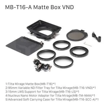 Tilta Mirage Matte Box VND Kit | Includes 95mm Variable ND Filter | 4" x 5.6" and New 95mm Circular Filters | 67/72/77/82mm Adapter Rings | Lightweight | Cartridge Filter Design
