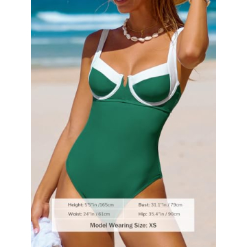 CUPSHE Women's One Piece Swimsuit U Wire Neck Color Block Back Cutout Bathing Suit Underwire Wide Adjustable Straps, M