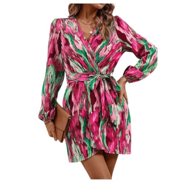 MakeMeChic Women's Stylish Allover Print Wrap Dress