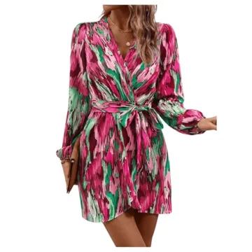 MakeMeChic Women's Stylish Allover Print Wrap Dress