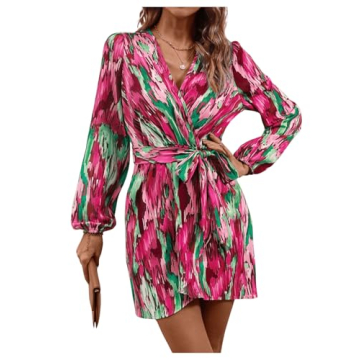 MakeMeChic Women's Stylish Allover Print Wrap Dress