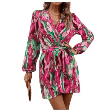 MakeMeChic Women's Stylish Allover Print Wrap Dress