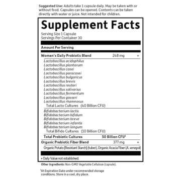 50 Billion CFU Probiotics for Women - Digestive & Immune Support