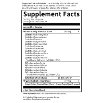 50 Billion CFU Probiotics for Women - Digestive & Immune Support