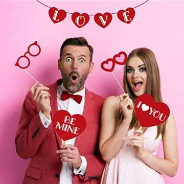 Valentines Day Photo Booth Props 35 PCS DIY Funny Disguise Props Valentines Day Decorations with Love Banner - Valentines Photography Props Wedding Photo Props