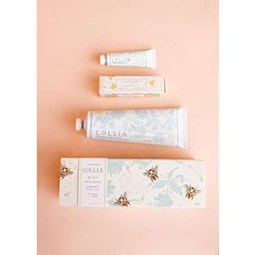 LOLLIA Wish No. 22 Handcreme Bundle, .33 oz. & 4 oz. – Sugared Pastille – Scented Hand Cream for Women, Moisturizing Hand Lotion for Dry Hands, Shea Butter & Cocoa Butter, Quick Absorbing Lotion